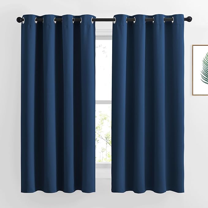 NICETOWN Moroccan Blue Blackout Nursery Curtains, Grommet Thermal Curtains & Drapes Room Darkening Window Treatment Sound Reducing for Bedroom, 2 Panels, W46 x L63