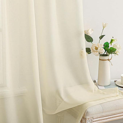 MIULEE 2 Panels Solid Color Light Cream Sheer Window Curtains Elegant Window Voile Panels/Drapes/Treatment for Bedroom Living Room (54 X 84 Inches Light Cream)