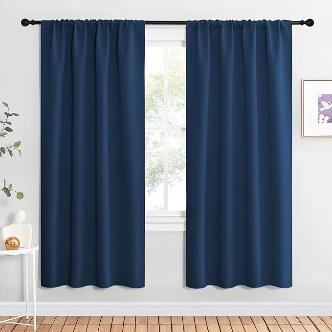 NICETOWN Blackout Curtains for Living Curtains, Moroccan Blue, 2 Panels, 42 by 72, Room Darkening Window Curtain Panels, Easy-Care Solid Thermal Insulated Draperies/Drapes for Daughter Room