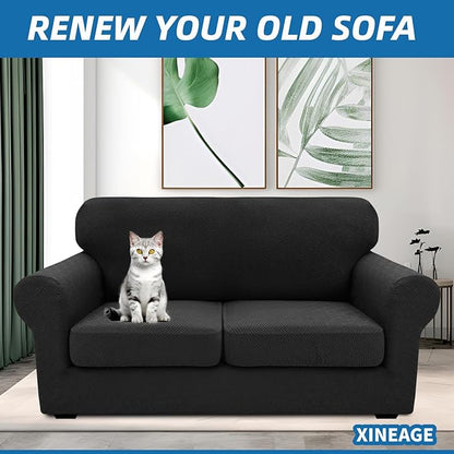 XINEAGE 2026 New 3 Pieces Couch Covers for 2 Cushion Sofa Super Stretch Loveseat Slipcover Pet Dog Universal Slip Cover Anti Slip Love Seat Furniture Protector (Black, 55"-69")