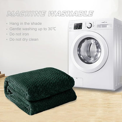 Exclusivo Mezcla Fleece Twin Size Blanket for Bed, 90x66 Inches Soft Cozy Jacquard Flannel Blankets, Lightweight Fuzzy Plush Warm for Women, Forest Green