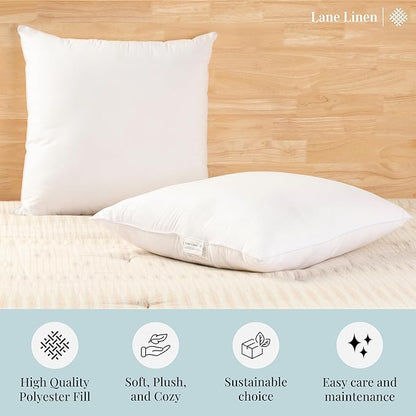 LANE LINEN 26x26 White Throw Pillow Inserts – Pack of 2 White, Fluffy Decorative Insert for Throw Pillow Covers, Perfect for Couch, Bed, Outdoor Use, and Elegant Sofa or Living Room Decor