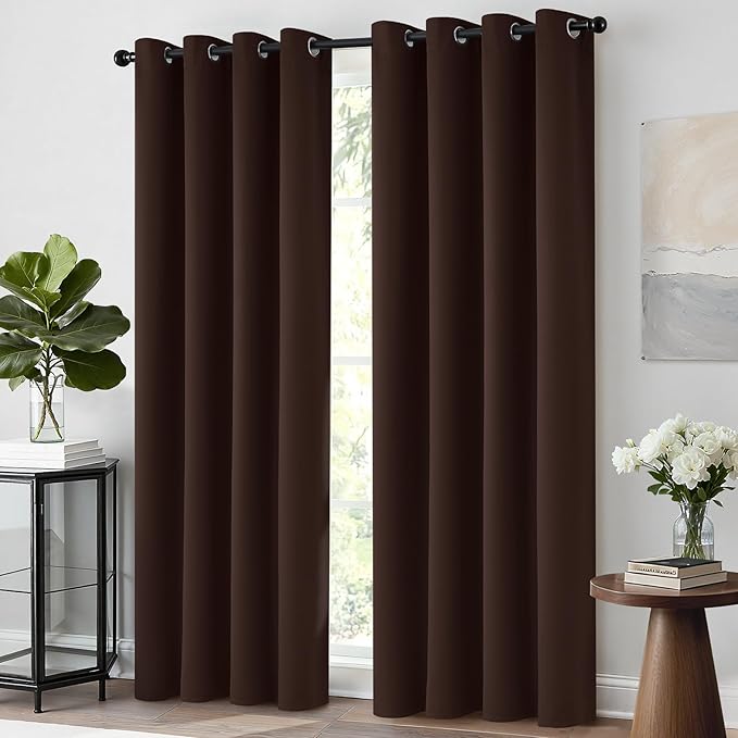 Yakamok Blackout Curtains Room Darkening Thermal Insulated Window Panels,Solid Grommet Top Drapes for Bedroom/Living Room(52Wx63L, Chocolate Brown, 2 Panels)