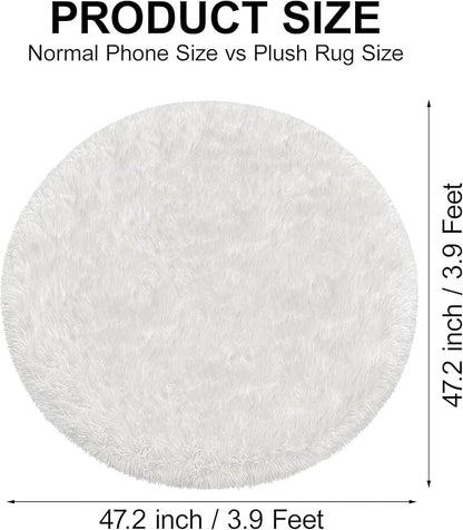 4x4 ft Tie Dye White Round Rug for Bedroom Room Fluffy Circle Rug Furry Carpet Shaggy Circular Fuzzy Washable Non-Slip Large Area Rug Soft Indoor for Living Room Cute Aesthetic Home Decor