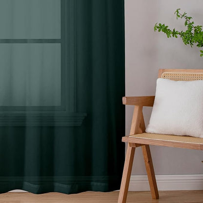 Chyhomenyc Hunter Green Sheer Curtains 96 inches Long 2 Panels, Light Filtering Soft Airy Solid Elegant Voile Window Treatment Drapes for Bedroom Living Room Wedding Party Decor, 42 Wx96 L, 8FT L