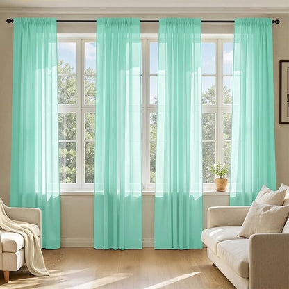 MIULEE Aqua Sheer Curtains 96 Inches Long, 4 Panels Set, Light Filtering Rod Pocket Voile Drapes for Living Room and Bedroom, Airy Soft Fabric Window Treatments, 42 x 96 Inches
