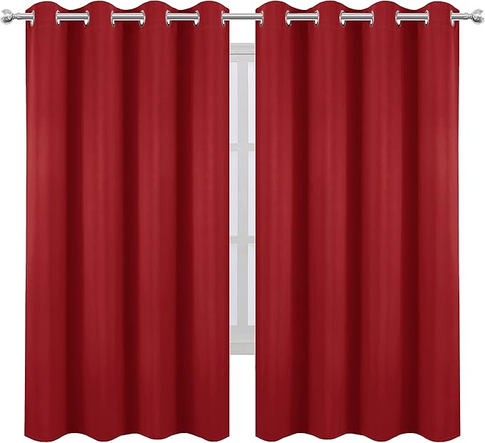 LEMOMO Bright Red Blackout Curtains 52 x 63 Inch Length/Set of 2 Curtain Panels/Thermal Insulated Room Darkening Blackout Curtains for Bedroom