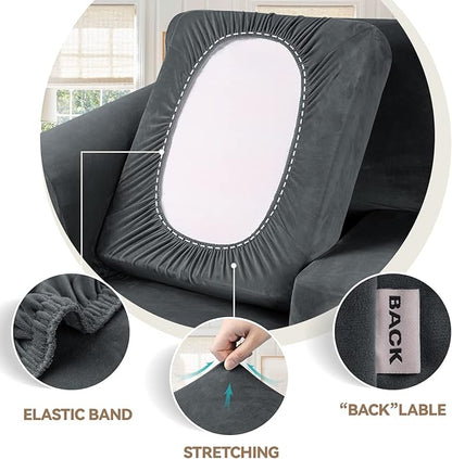 WEERRW Velvet Couch Covers for 2 Cushion Couch Sofa - High Stretch Luxury Velvet Plush 3 Pieces Sofa Slipcovers with Elastic Bottom, Furniture Protector for Pets, Machine Washable, Dark Grey, Medium
