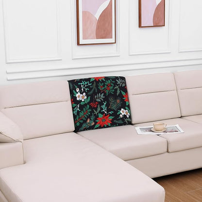 hyha Printed Couch Cushion Covers, Floral Sofa Covers Washable for Cushion Couch, Stretch Pattern Outdoor Cushion Covers for Patio Furniture with Elastic Bottom(Back Cover M, Christmas Botanical)