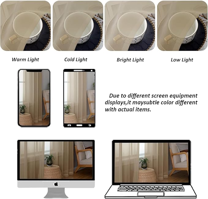Chyhomenyc Taupe Sheer Valances for Windows - Light Filtering Small Kitchen Curtains, Rod Pocket Short Top Window Treatment Decor for Living Room Bathroom Basement, 42Wx16L inches, 2 Panels
