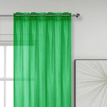 SpaceDresser Sheer Voile Window Treatment Rod Pocket Curtain Panels for Kitchen Bedroom Living Room Drapes Sunlight Filtering Privacy Semi Home Decor Assorted Colors Sizes (Green, 52 W x 72 L)