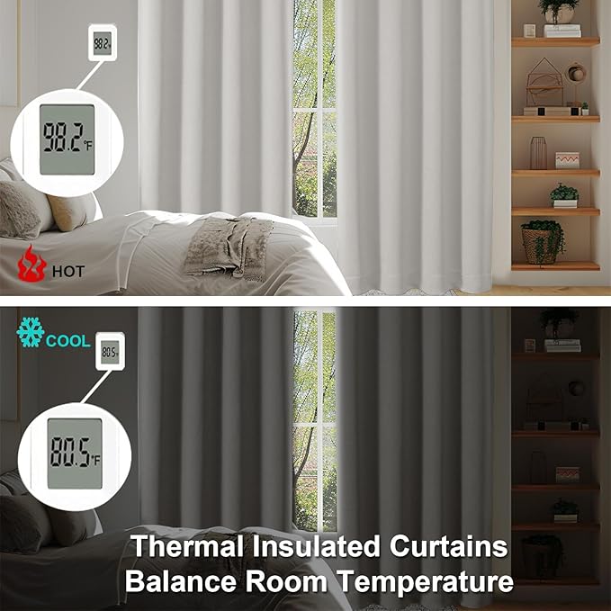 Simplebrand Ava Natural Extra Long 10ft Curtains for Patio 120 Inches Long 2 Panels Set, Room Darkening Solid Thermal Insulated Energy Saving Rod Pocket Window Treatment Curtains Drapes, 50 Wx120 L