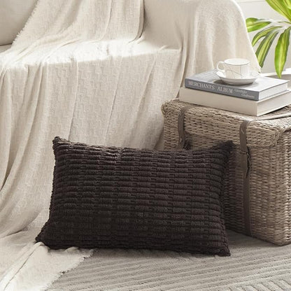 Fancy Homi 4 Packs Boho Dark Brown Decorative Throw Pillow Covers 16x24 Inch for Living Room Couch Bed Sofa, Rustic Modern Farmhouse Home Decor, Soft Plush Corduroy Cute Square Cushion Case 40x60 cm
