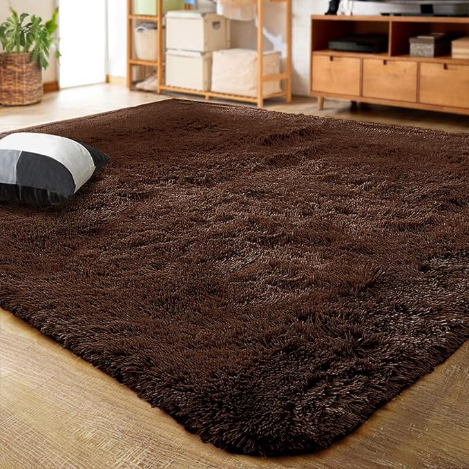 LOCHAS Ultra Soft Indoor Modern Area Rugs Fluffy Living Room Carpets for Children Bedroom Home Decor Nursery Rug 3x5 Feet, Brown