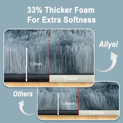 Soft Runner Rugs for Bedroom Hallways, 2x5 Tie-Dyed Blue Grey Fluffy Shag Throw Area Rug Non Slip for Bedside Dorm, Long Shaggy Furry Carpet for Nursery Living Room