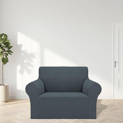Cupuamon 2026 New Stretch Chair Sofa Slipcovers Couch Cover for 1 Seater Furniture Protector Sofa Covers with Elastic Bottom Jacquard Fabric Small Checks for Pets, Kids - Grey
