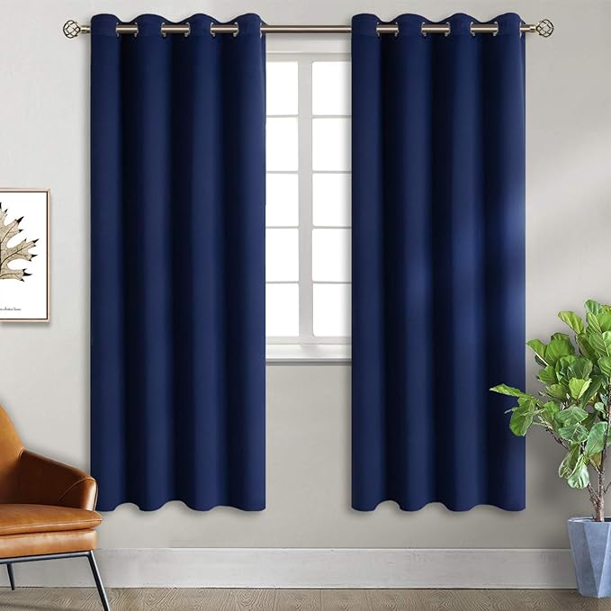 BGment Blackout Curtains for Bedroom - Grommet Thermal Insulated Room Darkening Curtains for Living Room, Set of 2 Panels, Each 55 x 69 Inch, Navy Blue