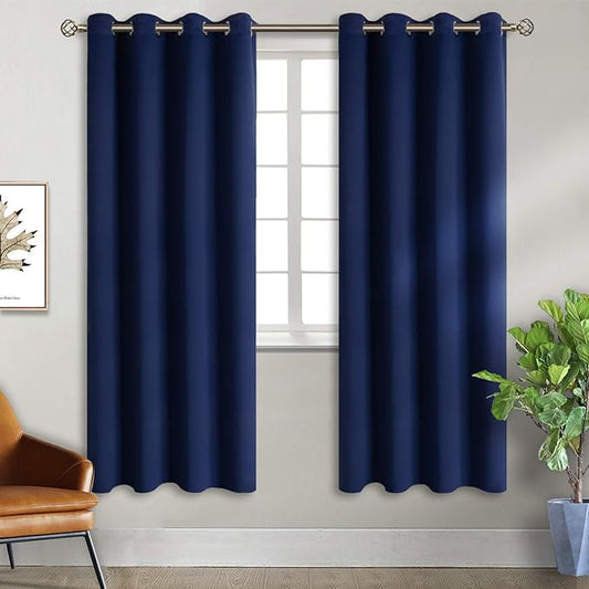 BGment Blackout Curtains for Bedroom - Grommet Thermal Insulated Room Darkening Curtains for Living Room, Set of 2 Panels, Each 55 x 69 Inch, Navy Blue