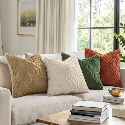 decorUhome Throw Pillow Covers 12x12 Inch Set of 2, Soft Plush Decorative Faux Fur Beige Solid Couch Pillow Covers, Accent Farmhouse Neutral Square Pillow Cases for Sofa Bed Living Room