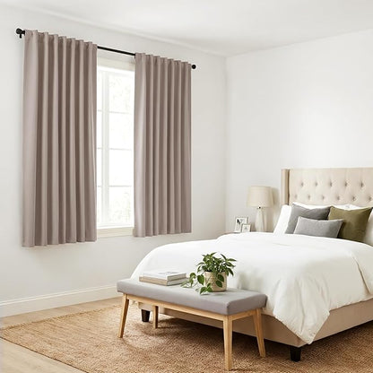 PONY DANCE Blackout Window Curtains - Back Tab Window Treatments Curtain Panels/Draperies Room Darkening Noise Reducing Home Fashion, Wide 42 x Long 45 inches, Light Taupe, One Pair