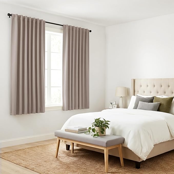 PONY DANCE Blackout Curtains Thermal Insulated Window Treatment Panels Room Darkening Blackout Drapes for Living Room Back Tab/Rod Pocket Bedroom Draperies (2 Panels, Light Taupe, 52x45 Inch)