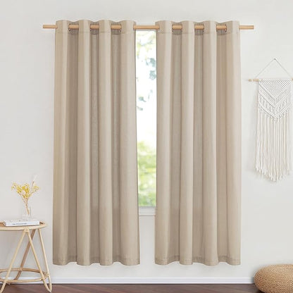 NICETOWN Flax Linen Blend Taupe Window Curtains, Grommet Vertical Drapes Privacy Added with Light Through Thick Linen Window Treatments for Bedroom/Living Room, W55 x L72, 2 Pieces