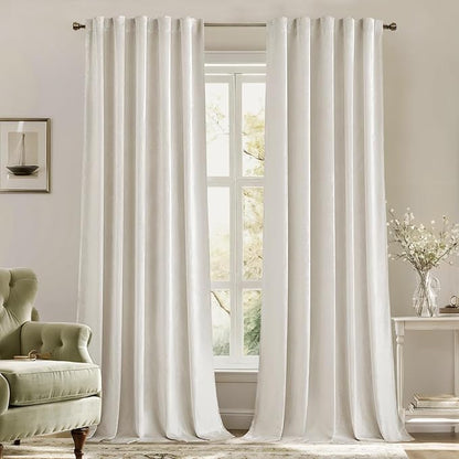 MIULEE Velvet Curtains 90 inches - Luxury Curtains for Bedroom Living Room Thermal Insulated Super Soft Room Darkening Window Drapes Rod Pocket & Back Tab, Ivory, W52 x L90 inches, 2 Panels