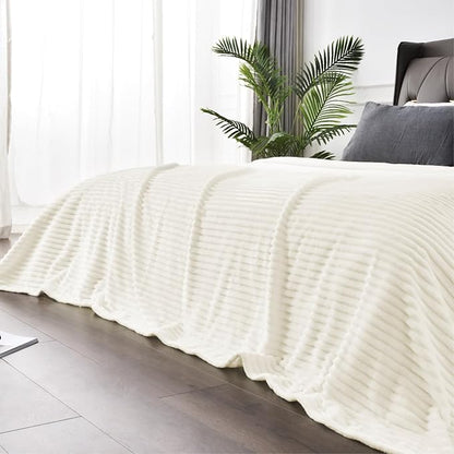 BEDELITE Fleece Blanket Twin Size – 3D Ribbed Jacquard Soft and Warm Decorative Fuzzy Blankets – Cozy, Fluffy, Plush Lightweight Throw Blankets for Couch, Bed, Sofa(Cream, 60x80 inches)