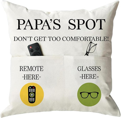 ONFAON Papa Gifts Throw Pillow Case, Papa's Spot Throw Pillow Covers 18 x 18 Inch,Birthday Christmas Thanksgiving Day Gifts for Papa Stepdad 2-Pocket