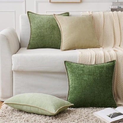 MIULEE Pack of 2 Couch Throw Pillow Covers 26x26 Inch Beige Farmhouse Decorative Pillow Covers with Stitched Edge Soft Chenille Solid Dyed Spring Pillow Covers for Sofa Bed Living Room