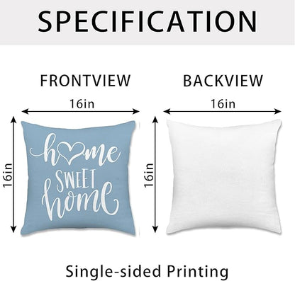 Hexagram Geometric Aqua Blue Pillow Covers 16x16 Set of 4, Decorative Outdoor Boho Modern Throw Pillow Covers, Home Sweet Home Farmhouse Cushion Case for Couch Sofa Bedroom Indoor Decor(No Insert)