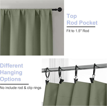 Simplebrand Ava Sage Green Short 36 Inches Blackout Curtain 2 Panels Set, Half Window Rod Pocket Privacy Curtain Tiers for Kitchen, Curtains Blackout for Bathroom Shades, W40 x L36 Inch, Sage Green