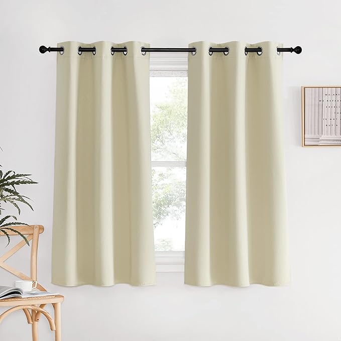 NICETOWN Room Darkening Beige Curtains for Living Room, W34 x L60, Set of 2, Window Treatment Thermal Insulated Solid Grommet Blackout Vertical Drapes for Bedroom