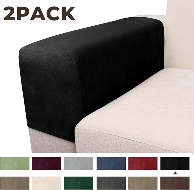 Couch Arm Covers 2 Pcs Sofa Armrest Covers Stretch Couch,Armrest Cover for Chairs Scratch-Resistant Sofa Arm Cover Armchair Slipcovers,Black