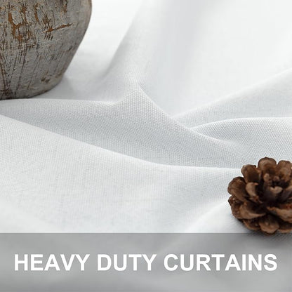 Elegant Curtains for Living Room 102 Inch Long Faux Linen Back Tab Rod Pocket Full Blackout Viral Curtains for Sliding Glass Door Nursery Thermal Curtains for Summer Heat 52x102 Length 2 Panels White