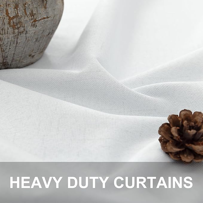 Short Small Window Room Darkening Curtains 58 Inches Long for Bedroom Basement Linen Cotton Textured Sunblock Heat Blocking Soundproof White Blackout Curtain Back Tab Pleated Drape 58 Length 2 Panels