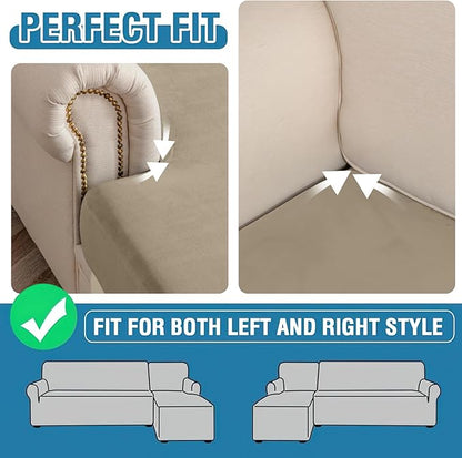 Couch Cover 6-Piece Elastic Velvet Couch Cushion Covers & Chaise Slipcovers for L-Shaped Sofas - Sofa Seat Covers Washable, Soft Cover for Couches (5 Seater + Chaise, Leather Brown)