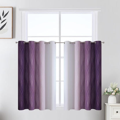 Estelar Textiler Purple and Greyish White Ombre Short Blackout Kitchen Curtains 36 Inch Long, Thermal Insulated Grommet Small Half Window Drapes for Cafe/Basement/RV Camper, 52Wx36L, 2 Panels