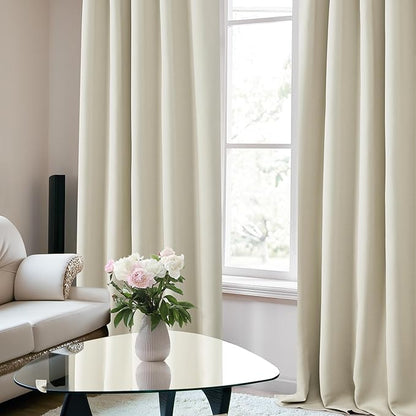 Deconovo Blackout Curtains, Thermal Insulated, W42 x L63 2 Panels, Back Tab, Machine Washable, Room-Darkening Drapes for Bedroom/Living Room Light Beige