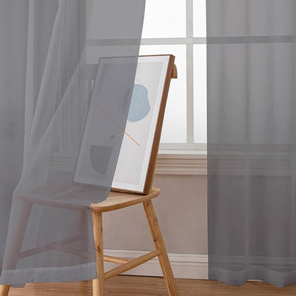 Chyhomenyc Charcoal Grey Sheer Curtains 108 Inch Length 2 Panels, Extra Long Light Filtering Solid Voile Window Drapes for Patio/Living Room/Wedding/Party Ceremony, 2 Panels, 9FT Length