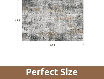 4 x 6 Area Rugs for Living Room, Machine Washable Non Slip Rug Ultra Soft Low Pile Indoor Carpet Modern Abstract Rugs for Bedroom Office Room Dining Room Beside, Grey