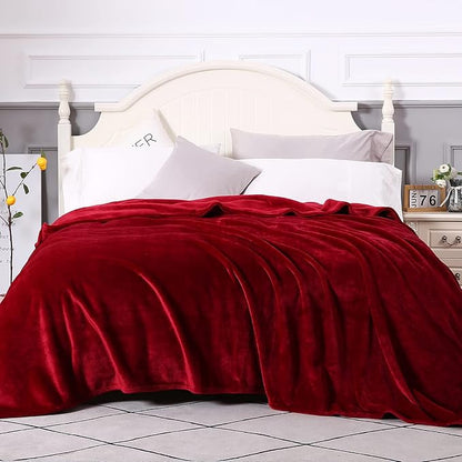TASTHROW Large Flannel Fleece Throw Blanket, 90×90 Inch - Cozy Lightweight Thick Blanket - All Seasons Suitable for Women, Men and Kids (Burgundy)