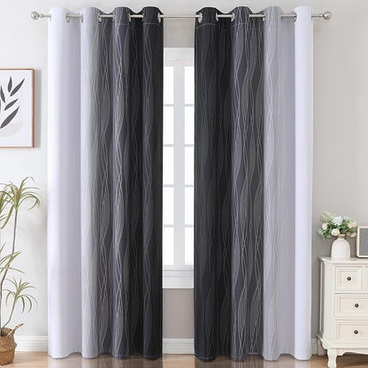 Estelar Textiler Thermal Insulated Blackout Curtains for Bedroom, Ombre Black and Greyish White Blackout Drapes for Living Room, Gradient Full Light Blocking Energy Saving Curtains, 52Wx96L, 2 Panels