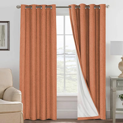 H.VERSAILTEX 100% Blackout Curtains for Bedroom Thermal Insulated Linen Textured Curtains Heat and Full Light Blocking Drapes Living Room Curtains 2 Panel Sets, Orange, 52x96 Inch