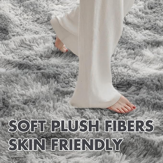 9x12 Ft Extra Large Shag Rugs for Living Room, Tie Dyed Ultra Soft Fluffy Furry Area Rugs for Bedroom Indoor Floor, Aesthetic Carpet for Kids Home Decor (Grey)