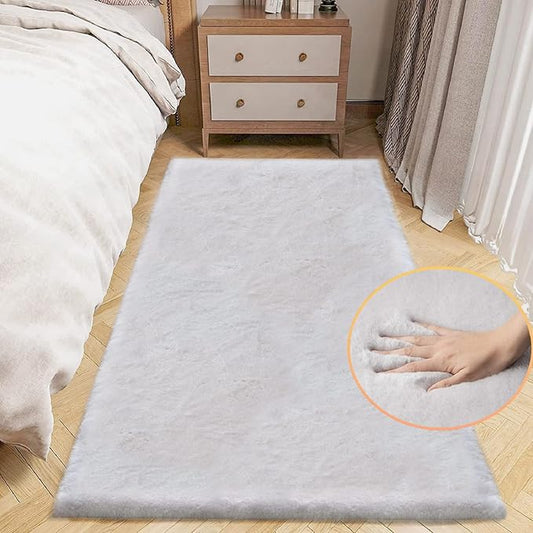 ORINOVA Grey Fluffy Rug Runners for Hallways Rabbit Fur Rugs for Living Room Washable Carpet Faux Sheepskin Rug Teen Room Nursery Decor Rectangle 2x6 Area Rug
