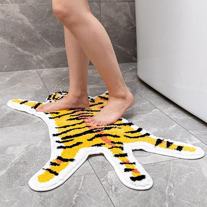 Tiger Print Rug, Animal Printed Small Area Rugs Faux Cowhide Skin Leather Nonslip Personalized Bath Rug Cartoon Carpet Bedroom Office Livingroom Floor Mat 32.2inx21.4in Yellow