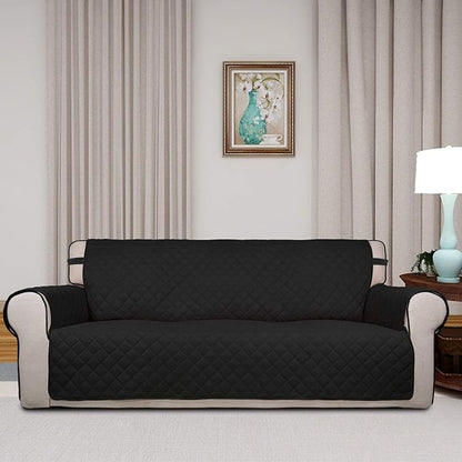 PureFit Reversible Quilted Sofa Cover, Water Resistant Slipcover Furniture Protector, Washable Couch Cover with Non Slip and Elastic Straps for Kids, Dogs, Pets (Oversized Sofa, Black/Beige)