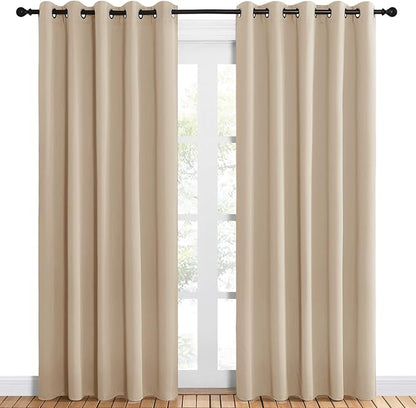 NICETOWN Room Darkening Draperies Window Curtain Panels, Thermal Insulated Grommet Room Darkening Curtains for Bedroom (Biscotti Beige, 2 Panels, W60 x L84 -inch)