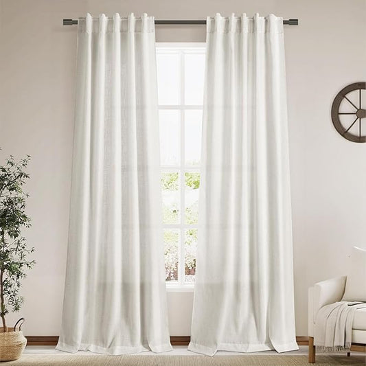 Cream Semi Sheer Linen Curtains 102 Inch Long Curtains Back Tab Rod Pocket 2 Panels Set Natural Elegant Living Room Decor Sunlight Filtering Solid Color Drapes for High Window 40x102